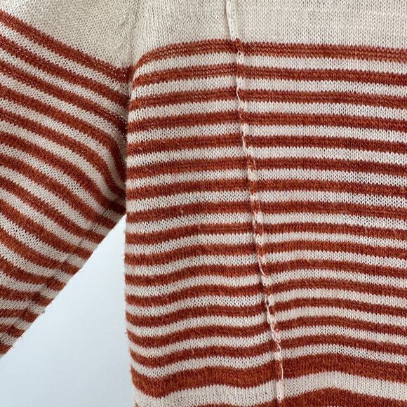 Lucky Brand Cream Orange Striped Scoop Neck Pullover Knit Sweater Size Small - Picture 9 of 12